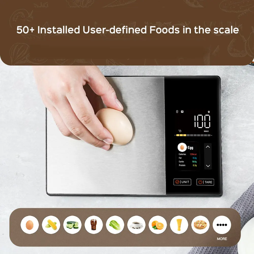 Digital Nutrition Scale Stainless Steel Smart Kitchen Scale Calorie Tracking Support Phone App