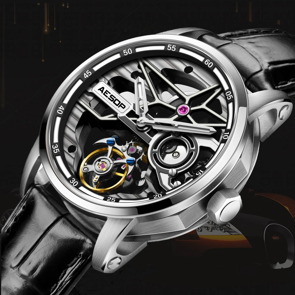 

AESOP Men Flying Tourbillon Mechanical Full Skeleton Waterproof Watches Top Brand Luxury Watch for Men Sapphire With Diamond Man