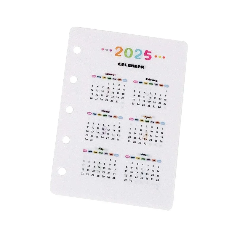 M5 5 Hole Color black White Loose Leaf Notebook Accessory 2025 Calendar Separator Mini PP Writing Pad Accessory