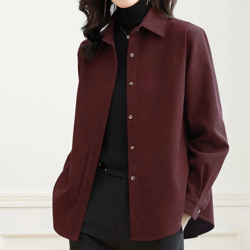 

Button Vintage Simplicity Loose Blouse Spring Autumn Polo Neck Long Sleeve Solid Casual Shirt Tops Fashion Elegant Women Clothes