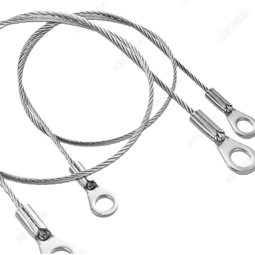 สายเคเบิลนิรภัยสแตนเลสขนาด 1.5 มม. 10 ชิ้น พร้อมห่วง, สายรัดลวดสลิงสำหรับงานหนักเพื่อป้องกันการตกและเชื่อมต่ออุปกรณ์
