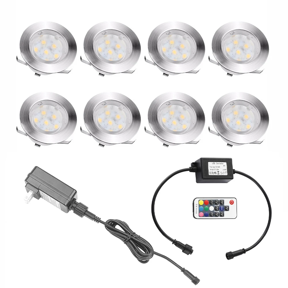 Imagem -02 - Rgb Led Deck Light com Controle Remoto Lâmpada Impermeável Holofotes de Paisagem Mutável Iluminação do Jardim dc 12v Ip67 10 Pcs