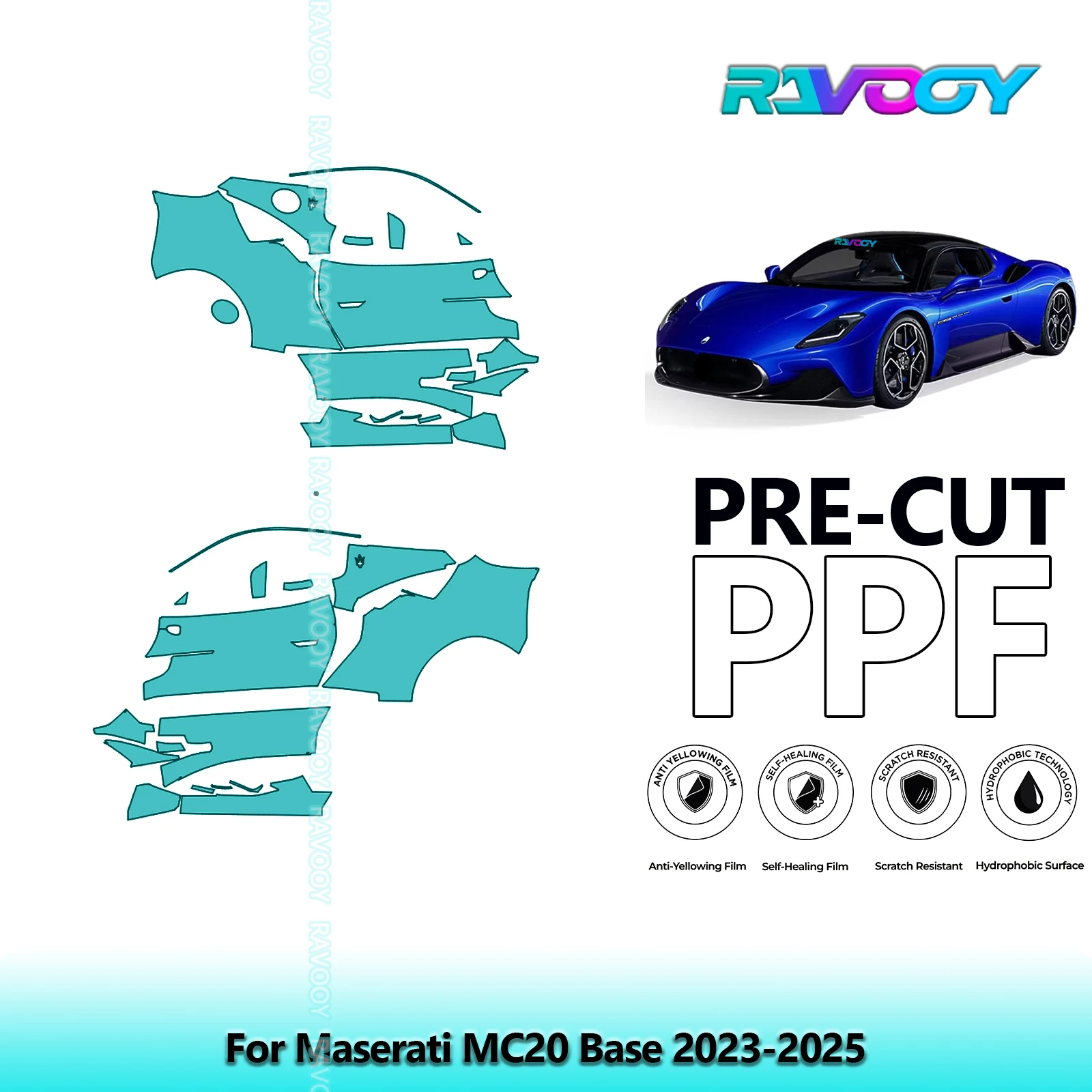 

For Maserati MC20 Base 2023-2025 8.5mil Clear Matte Pre-Cut PPF Door & A/B Pillar Kit TPU Paint Protection Film Set