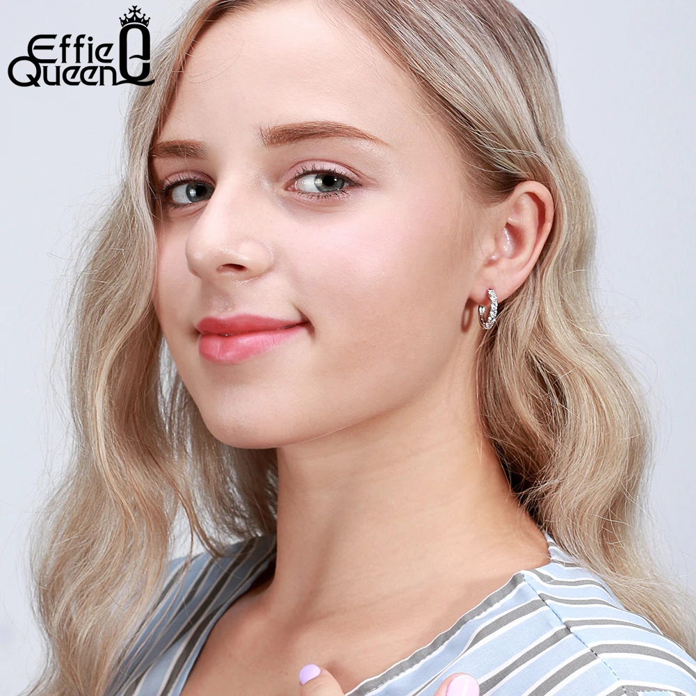

Серьги-кольца Effie Queen из стерлингового серебра 925 пробы с сверкающим кубическим цирконием 3А, украшение в стиле минимализм, аксессуар для ушей, подарок SE82