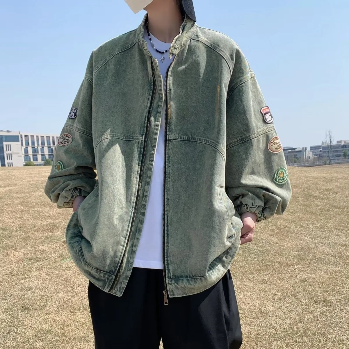 

Мужские джинсы в стиле ретро в американском стиле, джинсы свободного покроя с вышивкой, модная уличная одежда, винтажный комбинезон с талией, топ