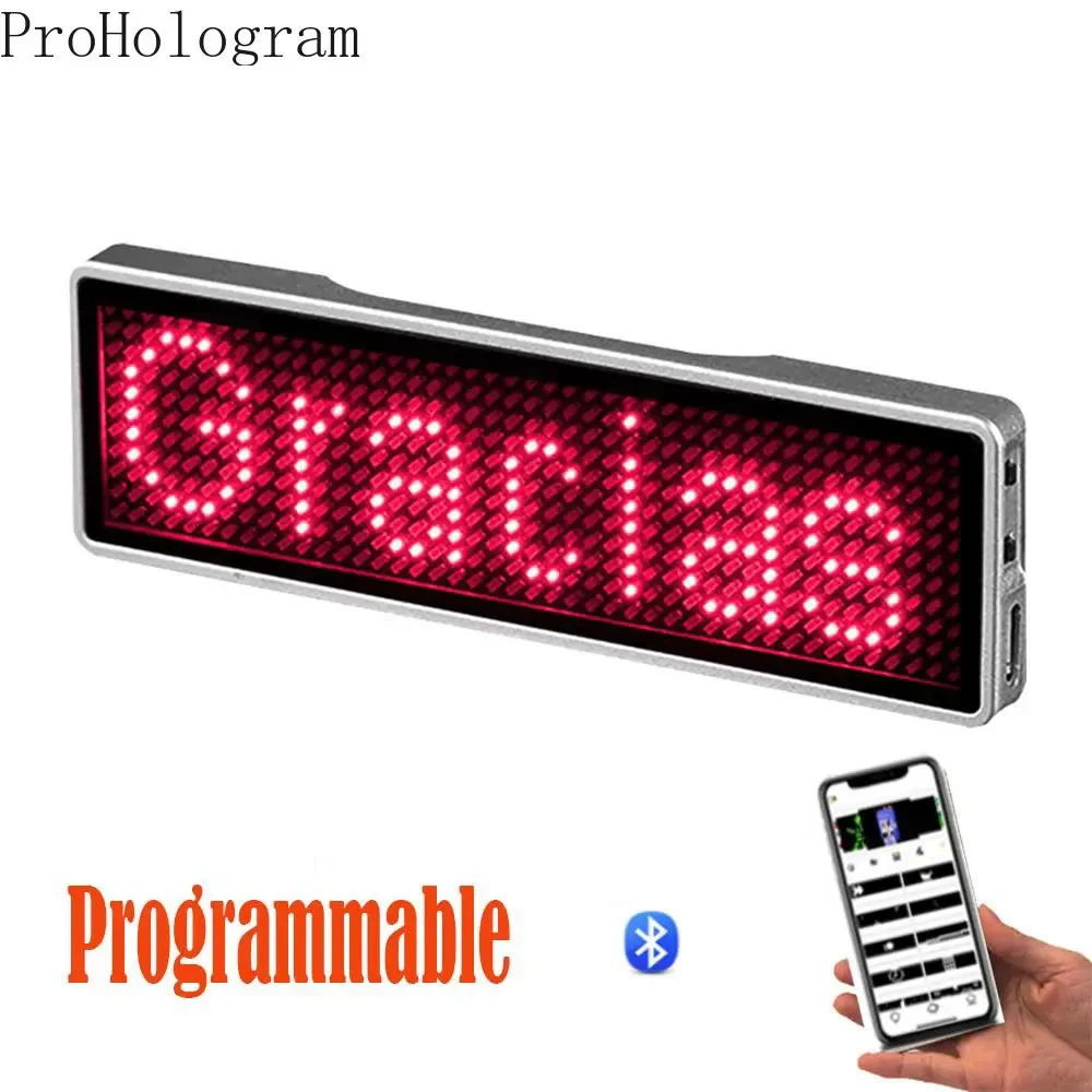 Rechargeable Bluetooth Digital LED Badge Insignia DIY Programmable Scrolling Message Board Mini LED Display LED Name Tag