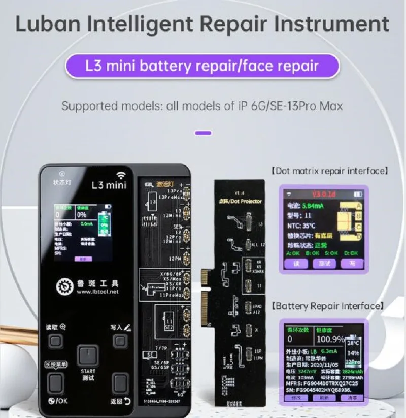 LuBan L3 Mini Dot Matrix Projection Programmer for iPhone X-14Pro Max FACE ID Tester Battery Repair Health Warning Removal Tools