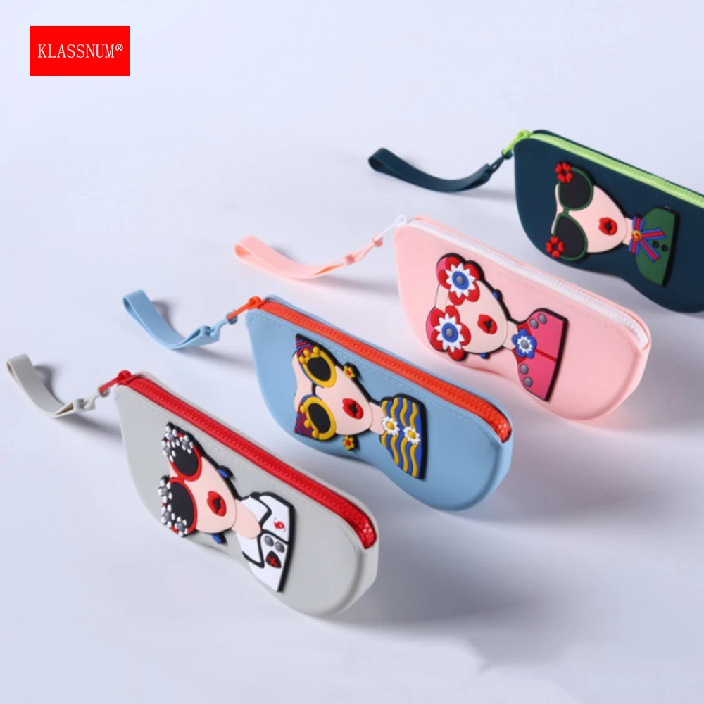 

KLASSNUM Portable Waterproof Silicone Glasses Case Ladies Sunglasses Storage Bag Women Cute Pouch with Strap Suitable for Travel