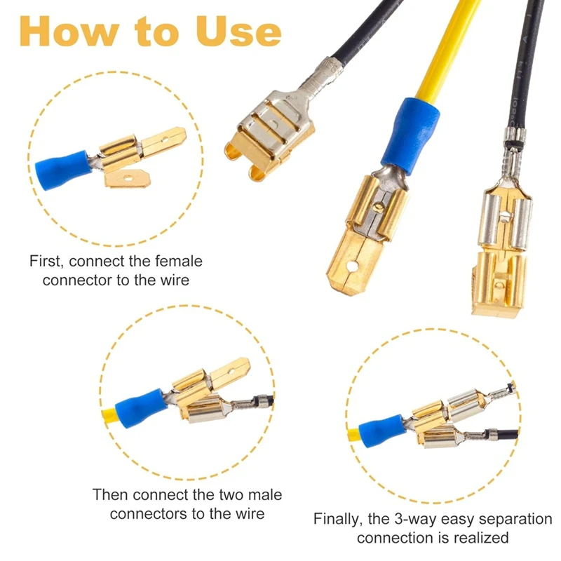 20Pcs Piggyback Spade Connectors, 3 Way Adapter Dual Male To Single Female Unisulated Brass Quick Electrical Disconnect