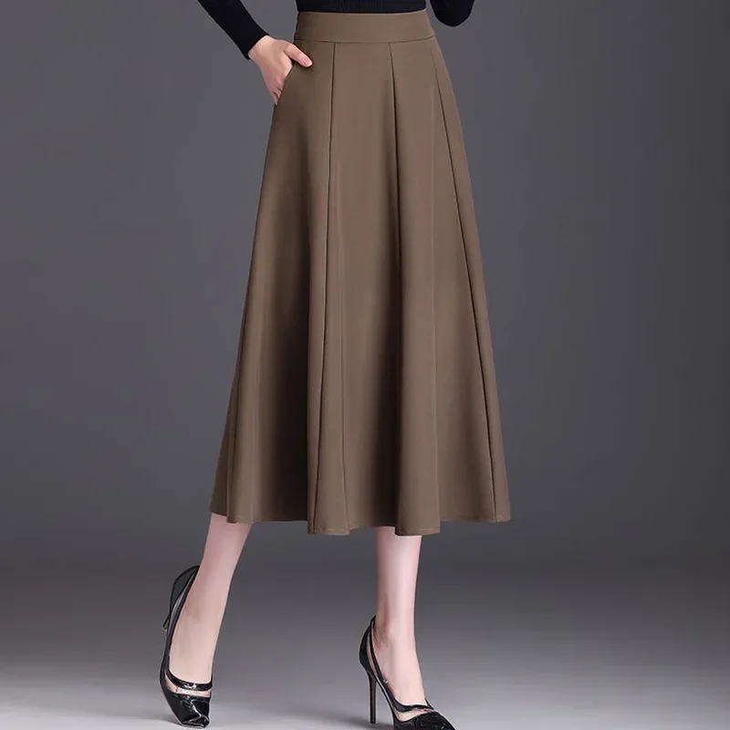 

Fashion Loose Spliced Pockets Folds All-match Skirts Women's Clothing 2024 Autumn New Oversized Solid Color Office Lady Skirt