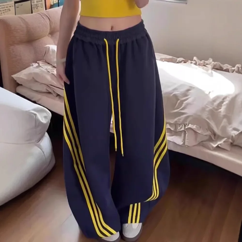 خمر واسعة الساق الرجال Sweatpants نمط غير رسمي فضفاض صالح العلامة التجارية الأمريكية ربيع الخريف السراويل النسائية العصرية