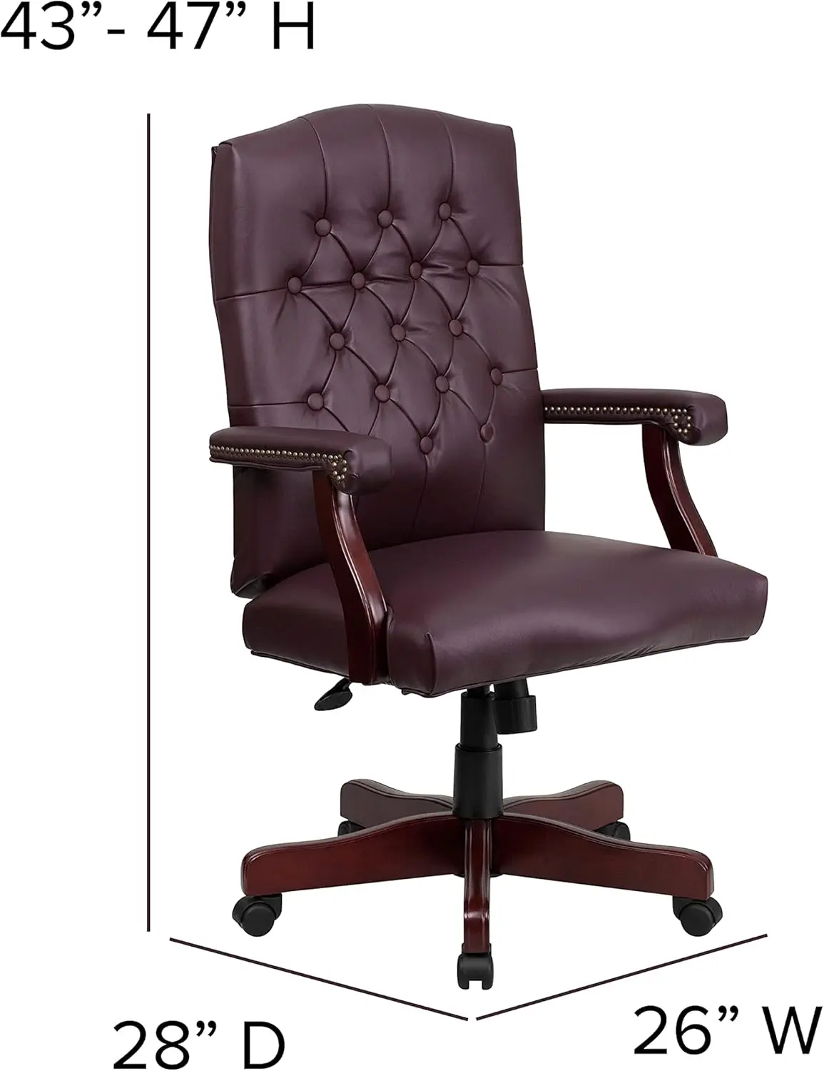 Furniture Martha Washington Burgundy LeatherSoft Executive Drehbürostuhl mit Armlehnen