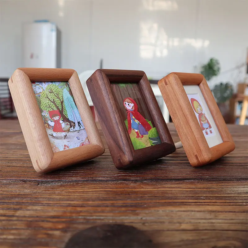 3/5 Inch Picture Frame Solid Wood Photo Frame for Kids Art Home Decoration Display Stand Cartoon Style Wooden Desktop Frames