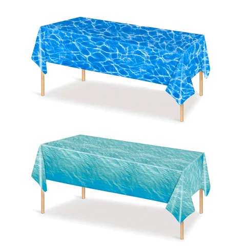 물 잔물결 방지 PVC 일회용 웨이브 식탁보, 바다 배경, 해변 생일 파티 장식, 54 × 108 인치, 1PC