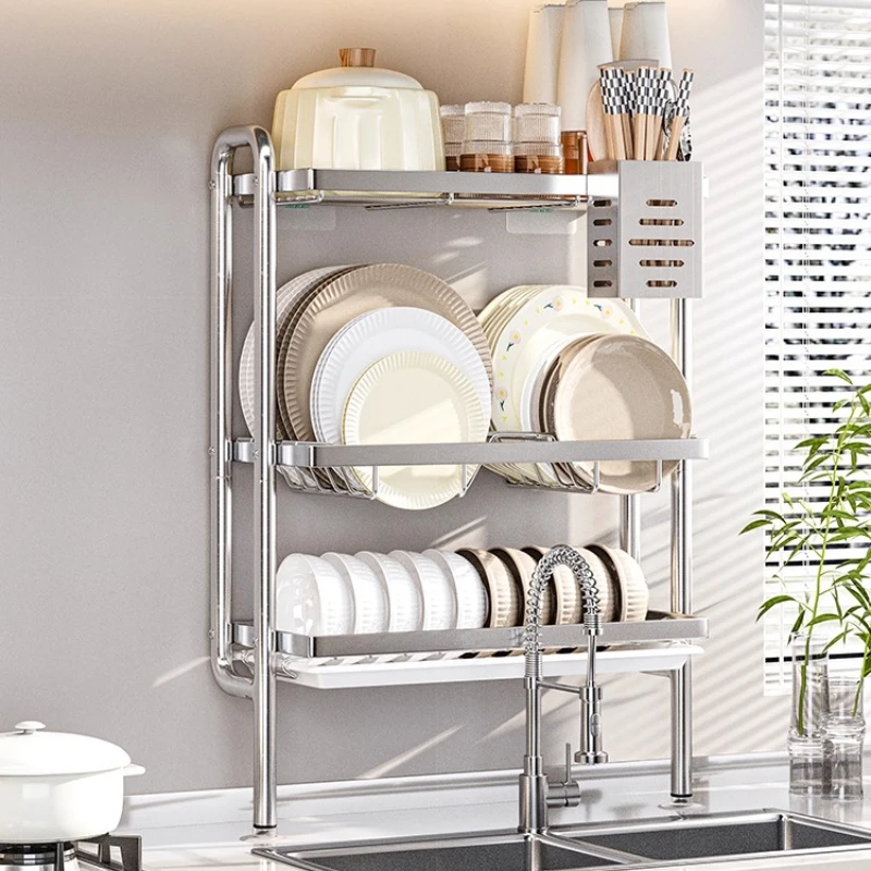 

Stainless Steel Dish Drainer Ultra Slim Countertop Drying Rack Space Saving Narrow Kitchen Organizer Sink Side Drainage Basket