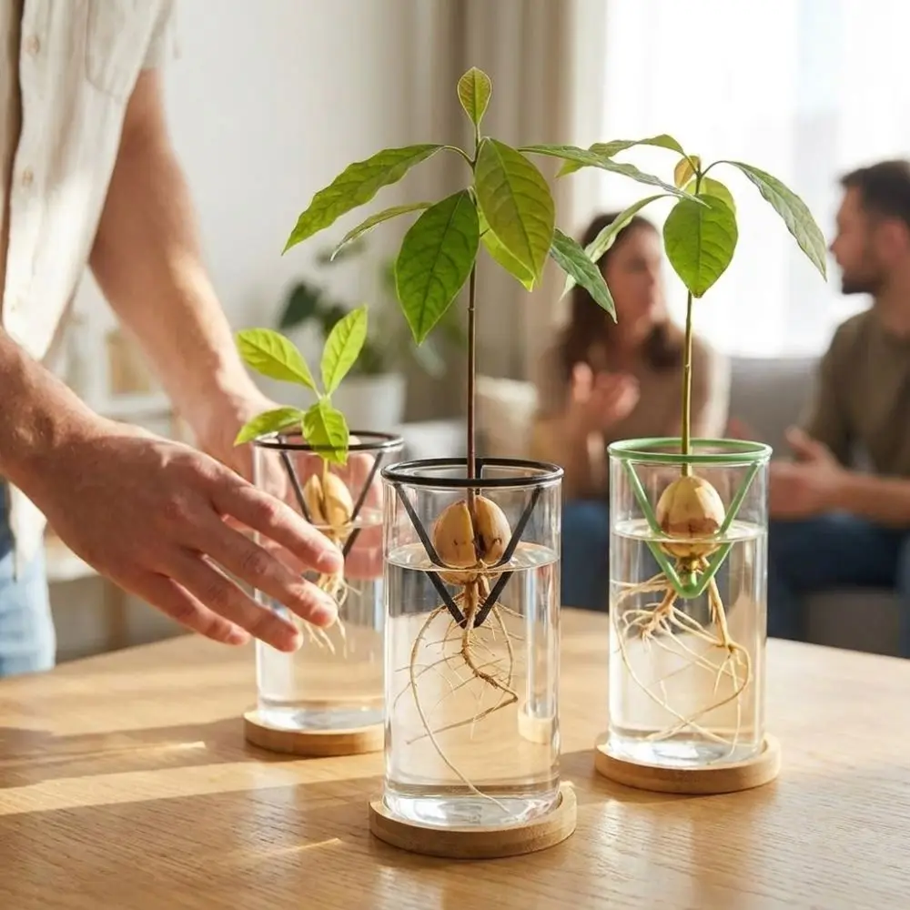 3Pcs Cone-shaped Avocado Growing Triangular Holder Stable Plastic Avocado Germination Stand Soil-less Floating