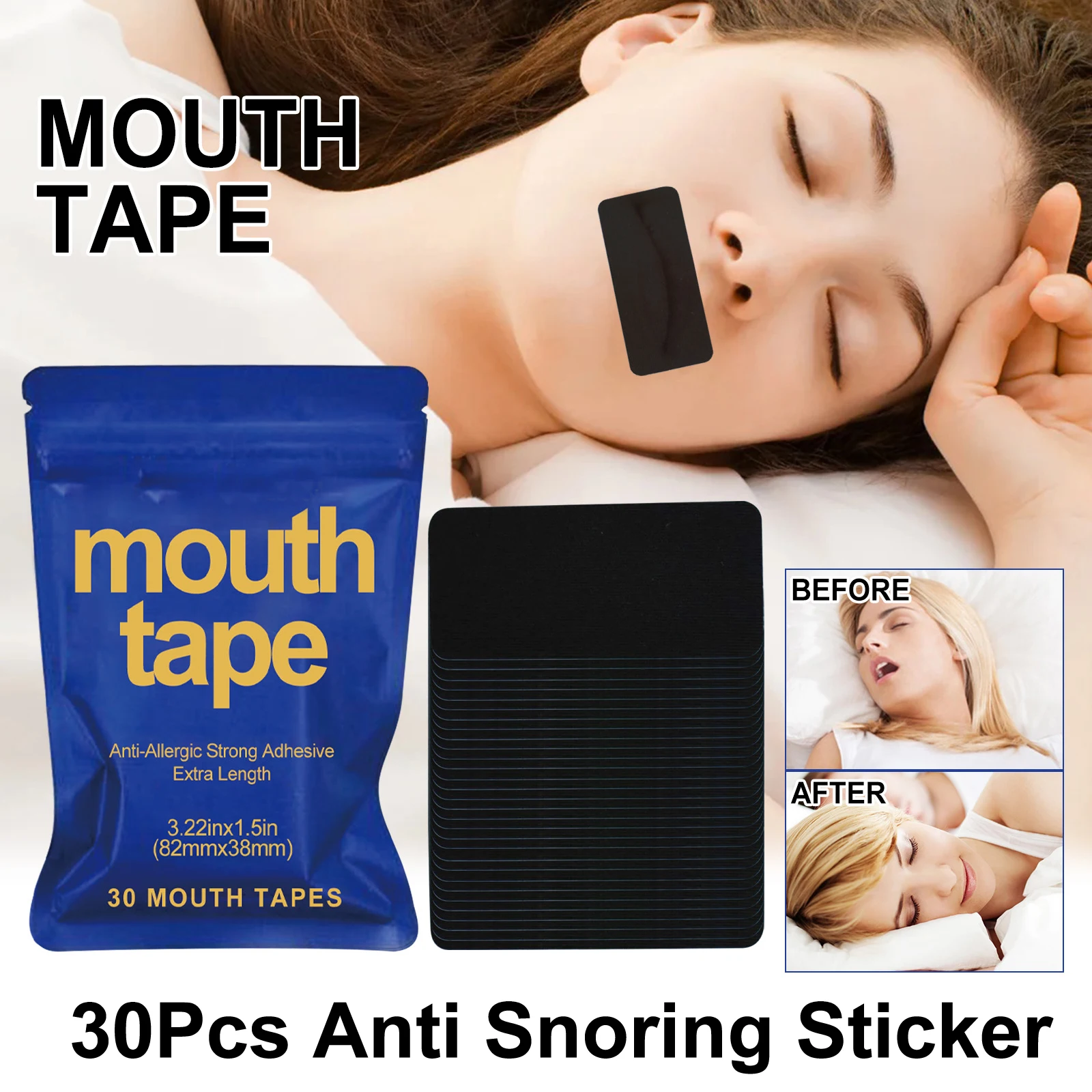 

30/60pcs Anti-Snoring Mouth Sticker Night Sleep Patch Improve Mouth Breathing Reduce Snore Sleeping Mouth Tapes Correction Adult