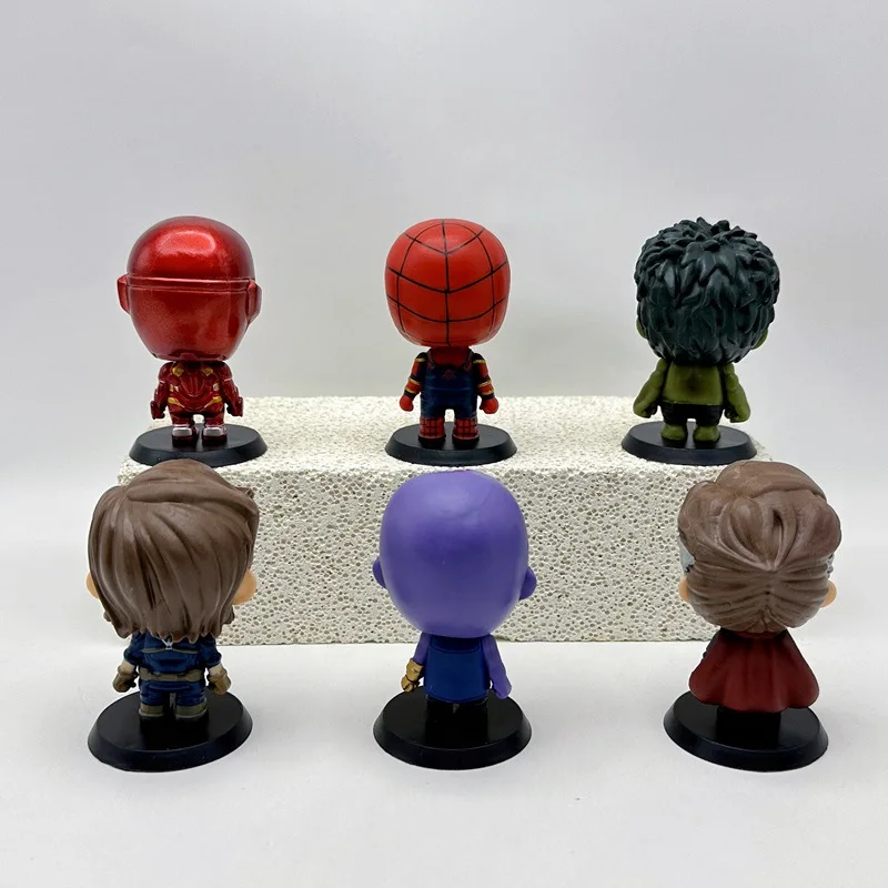 6개 세트 마블 어벤져스 헐크 아이언맨 스파이더맨 토르 애니메이션 피규어 데스크탑 모델 장식품 자동차 장식 컬렉션 어린이 선물 장난감