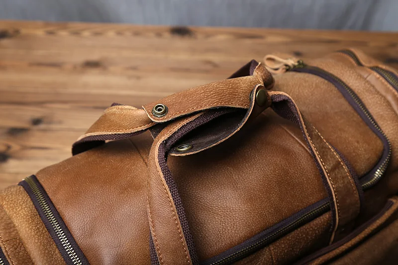 NZPJ Retro Herren Handgepäcktasche Leder Reisetasche Oberschicht Rindsleder Große Kapazität One Shoulder Messenger Bag Lässiger Laptop – Detail 10