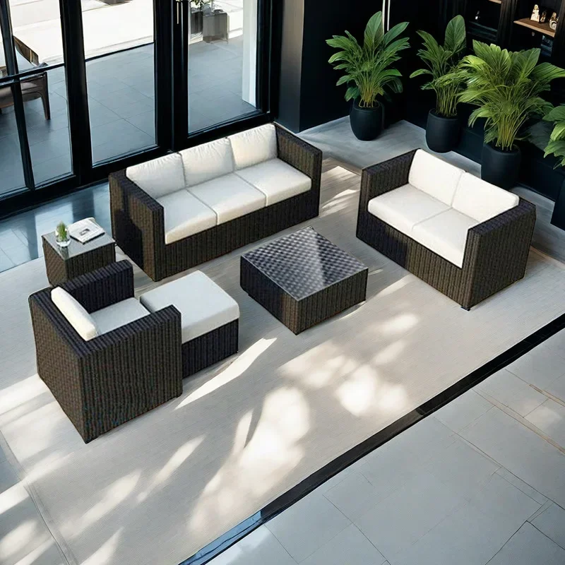 Rattan sofa living room small apartment combination outdoor sun room rattan furniture outdoor open-air sofa waterproof