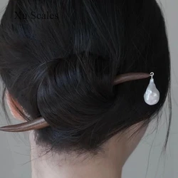 Natural Special-shaped Freshwater Irregular Baroque Pearl Sandalwood Hairpin Chinese Style High-end Sense Plate Hair Accessories