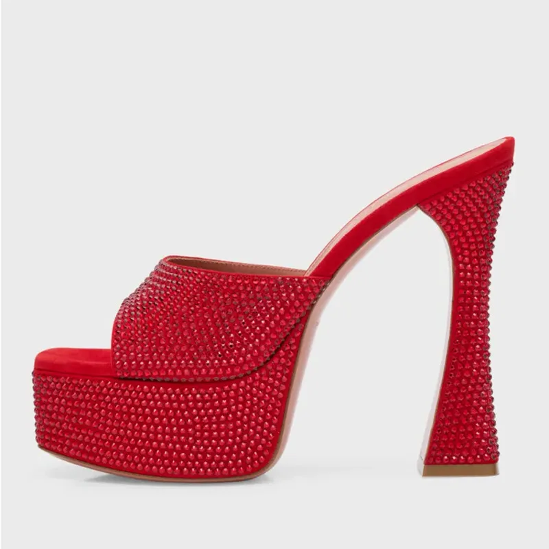 Sandalias con plataforma y Punta abierta con diamantes de imitación, zapatos de tacón alto de cuero nobuk, Sandalias para Mujer, Verano Chaussure Femme