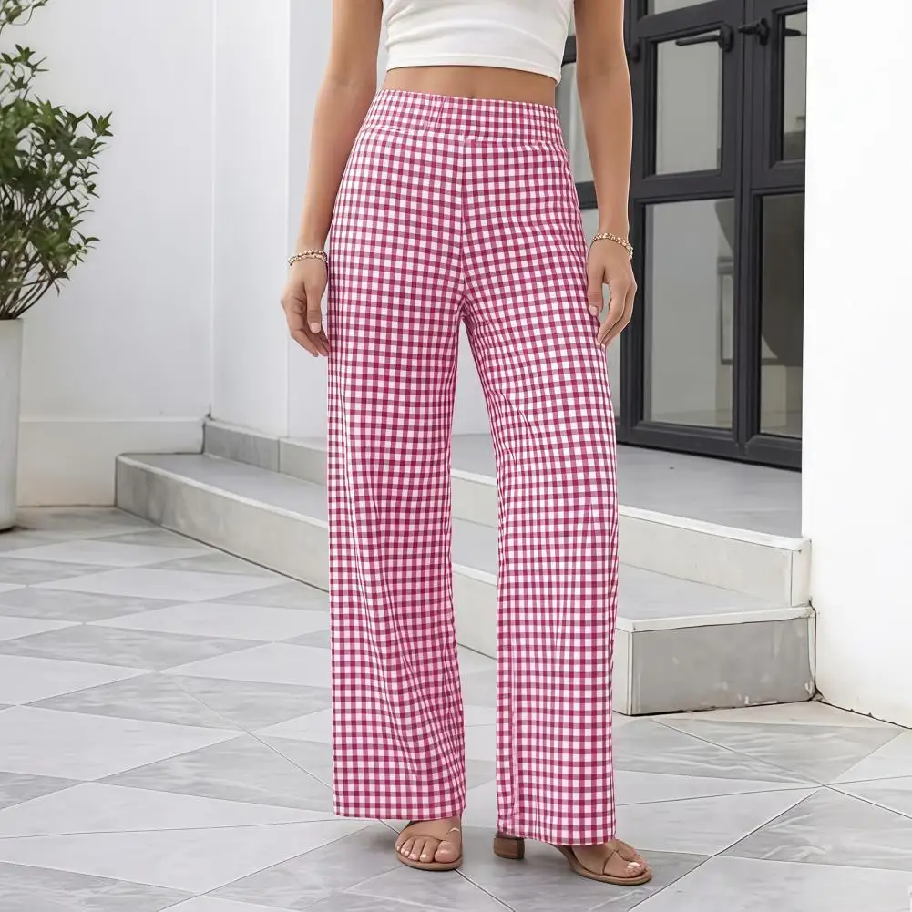 Elastic Waist Pants Striped Trousers Women’s Striped Wide Leg Pants Summer Trousers with Elastic Waist Breathable Loose Fit