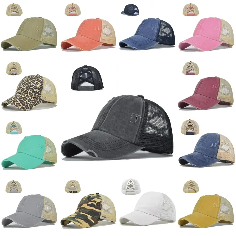 2026 New Ponytail Baseball Cap Summer Women's Adjustable Cowboy Hat Summer Sun Hat Casual Cotton Girl Snapback Mesh Cap