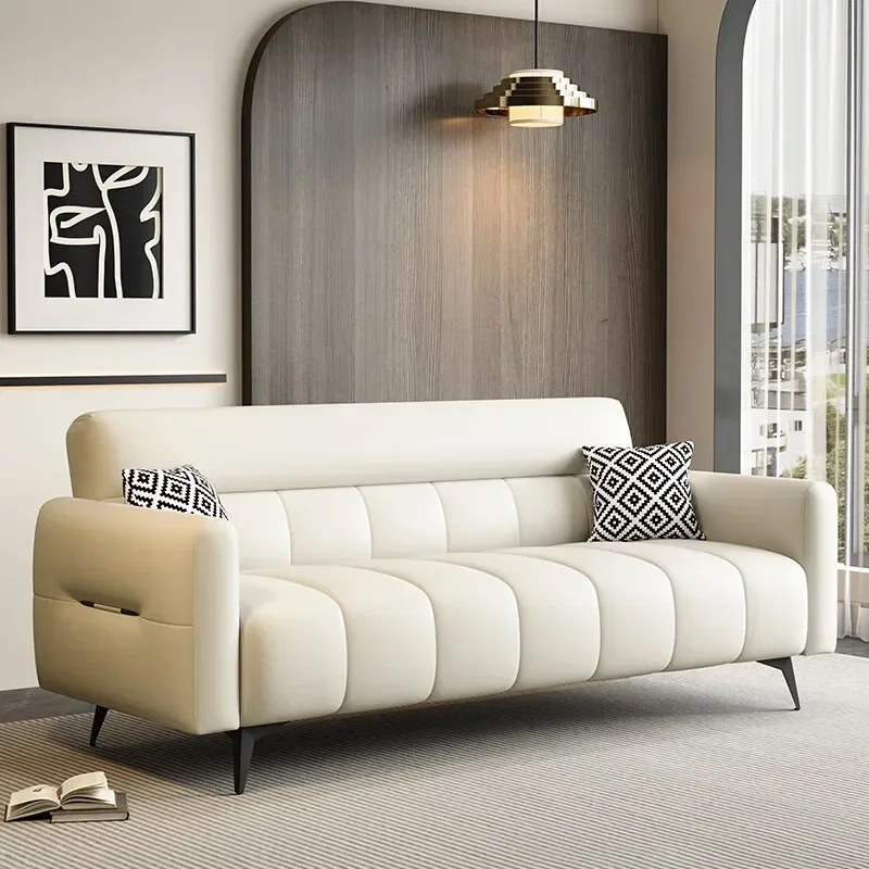 Small apartment cat claw leather, folding sofa bed, dual-purpose multi-function rental room, beige cat claw leather piano