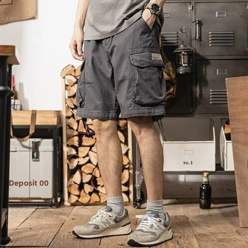 

Летние мужские шорты свободного кроя в стиле ретро Харадзюку, длиной до колена, рабочая одежда, хлопковые, дышащие, удобные, больших размеров