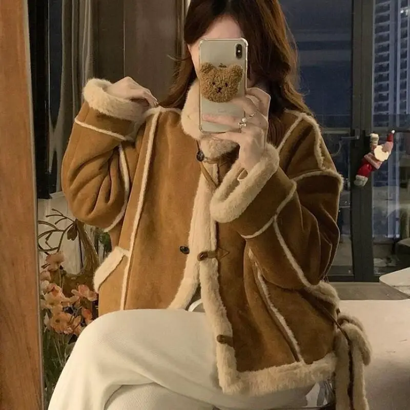 Women's Padded Jacket Outdoor Daily Wear Lamb Wool Short Coat Women Winter 2025 New Fleece Lined Thickened Warm Cotton Jacket