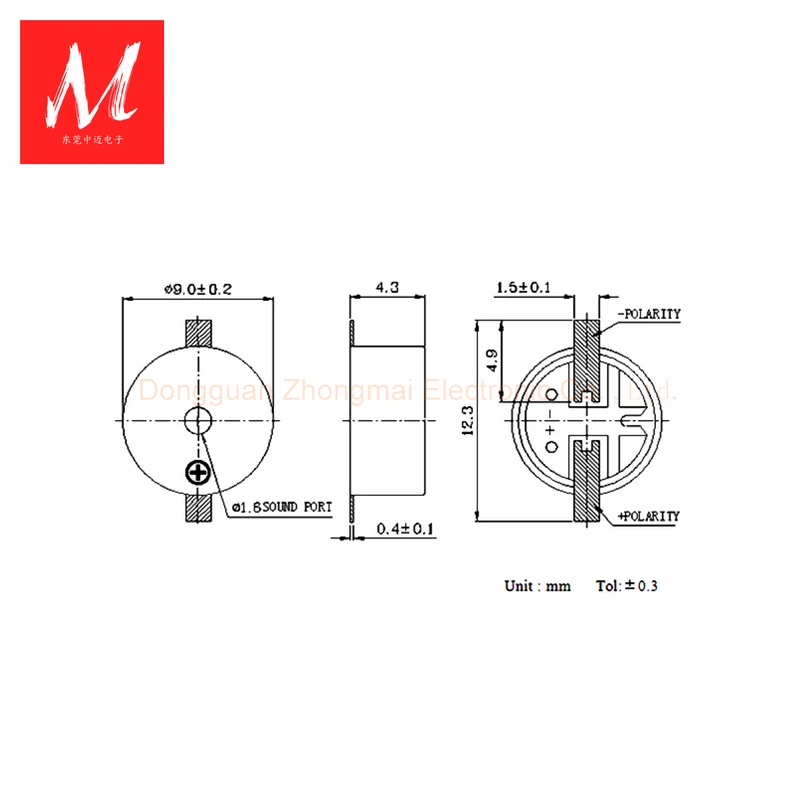 D9mmXH4,5mm SMD Summer Passiver Minibuzzer