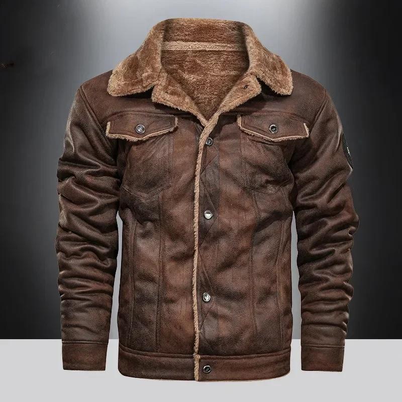 

Winter Fleece Jacket Coat Men Motorcycle Jackets Fashion Thick Warm Outwear Military Overcoat Men's Clothing Fur Collar Pu