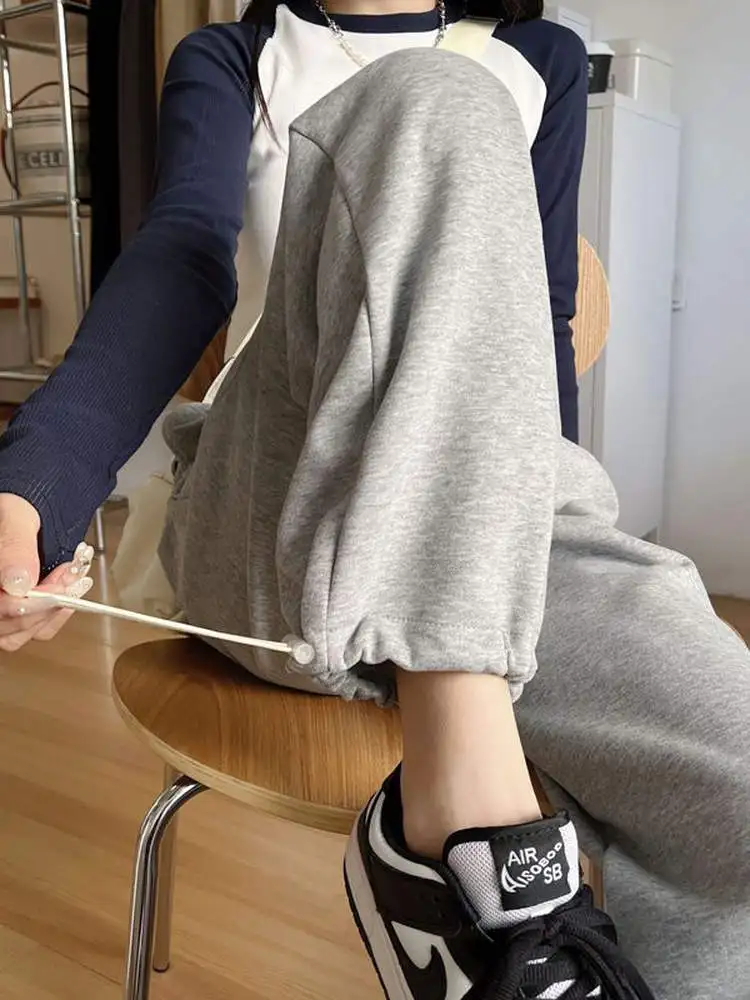 

plus Size Women's Straight Leg Joggers Pants Thiened Fce Sports Casual Trousers High Waist Elastic Waisand Autumn Winter