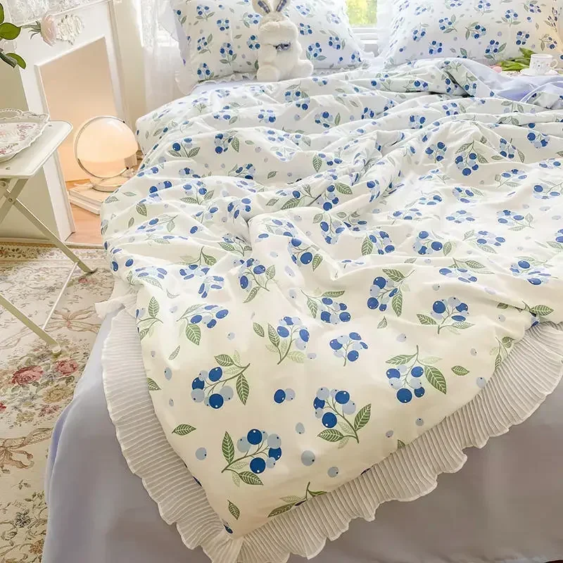 Bedding Home Textile Pastoral Small Floral Single Summer Quilt Four-piece Princess Lace Simple Summer Dormitory Sheet