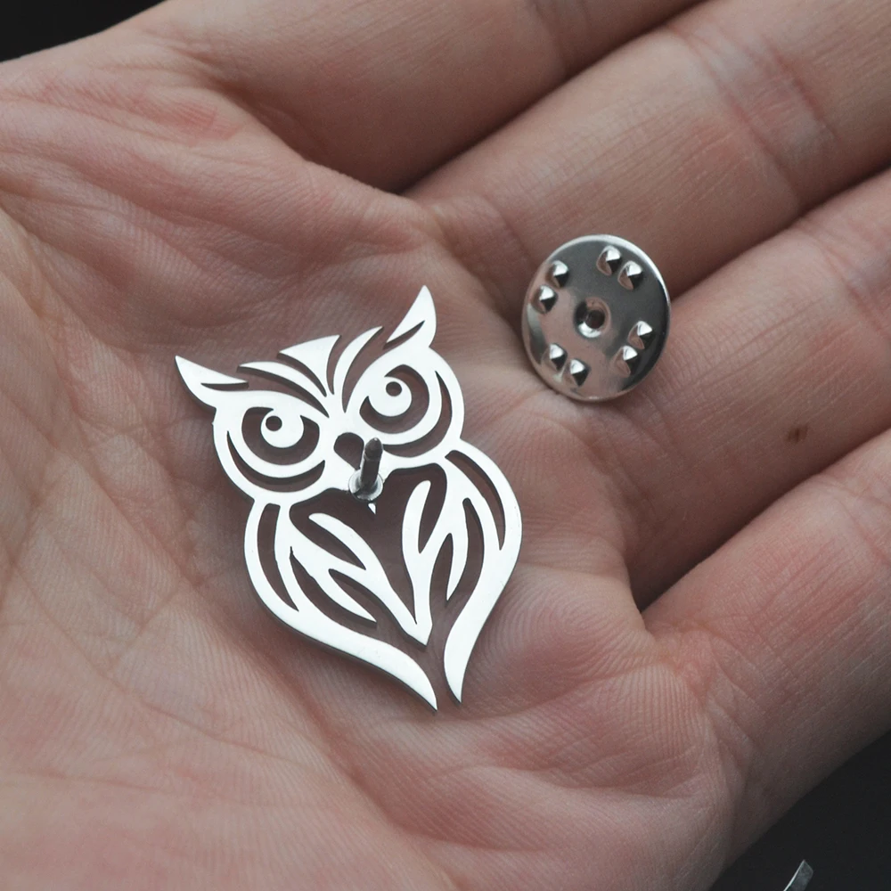 Men\'s Lapel Brooch Owl Shaped Fashion Brooch Stainless Steel Plated Color Wedding Dress Jewelry Birthday Gift for Boyfriend