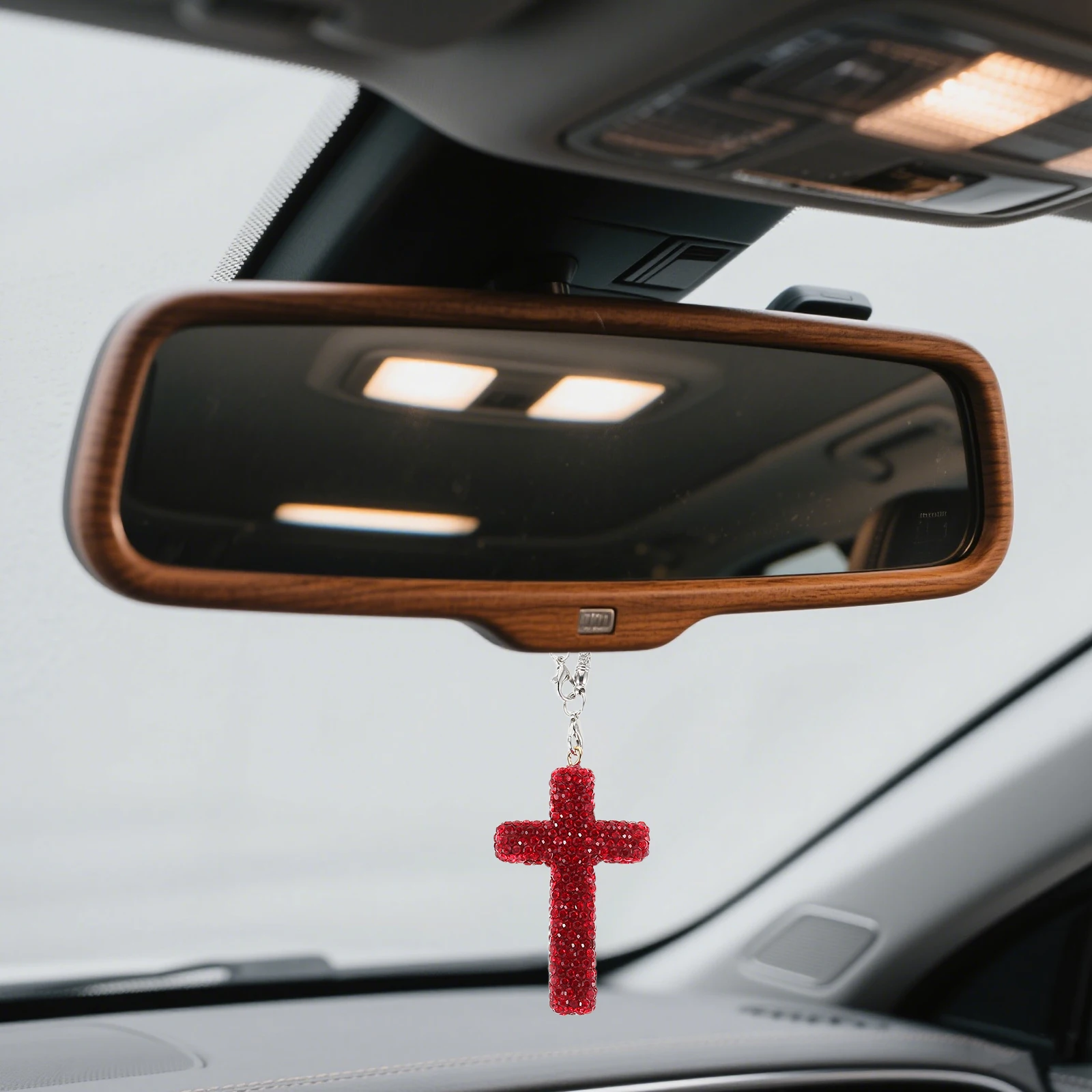 

Rhinestone Cross Pendant Car Charm Stylish Religious Rearview Mirror Decoration Auto Interior Bling Christian Jewelry