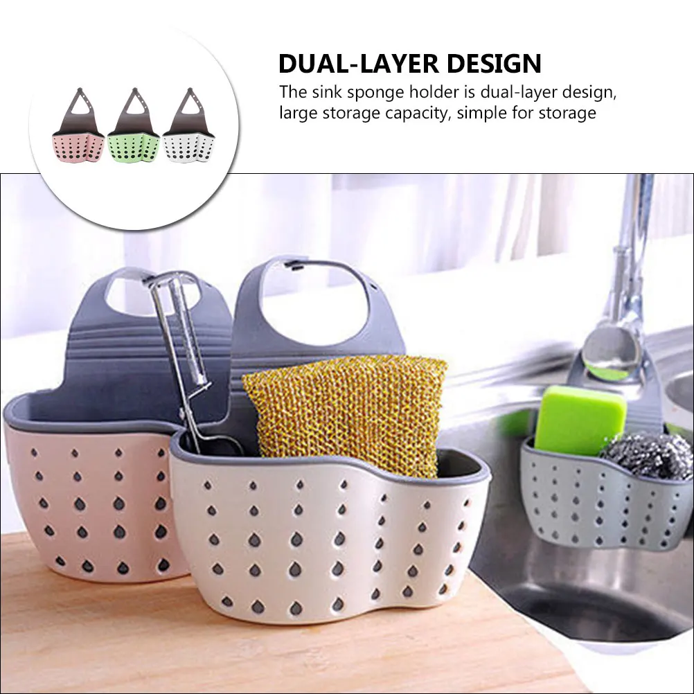 

3pcs Sink Hanging Storage Basket Dual Layer Drain Rack Kitchen Sponge Holder Shelving Faucet Cleaner Soap ganizer