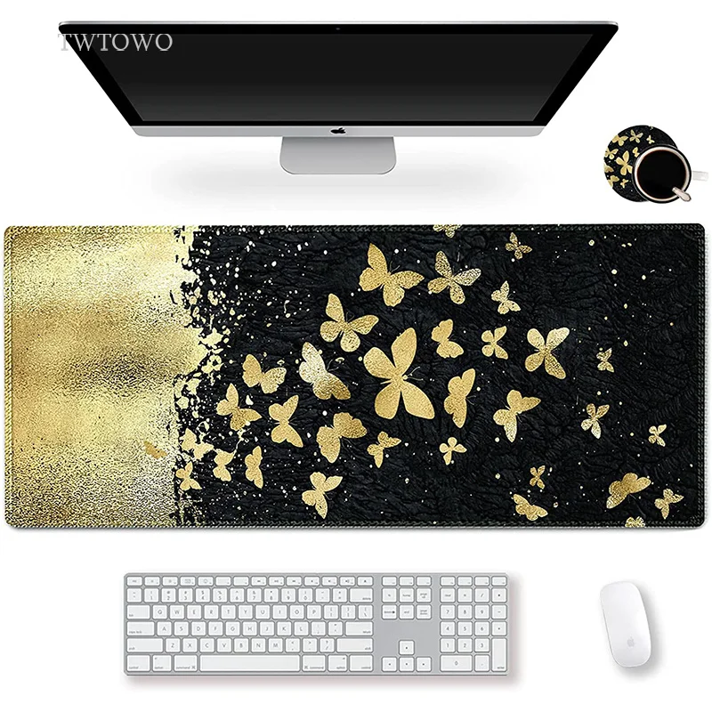 Golden Butterfly Mouse Pad Gamer XL Home Computer Mousepad XXL Desk Mats Office Non-Slip Soft Laptop Mice Pad Desktop Mouse Pad