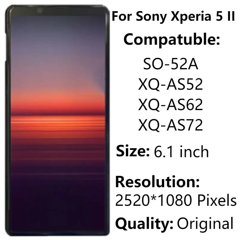 

For Sony Xperia 5 II LCD Touch Screen Digitizer Assembly 6.1"Original SONY Xperia 5 II SO-52A XQ-AS52 LCD Display With Frame