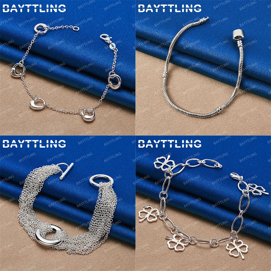 

Luxury 925 Sterling Silver Women's Delicate Four Leaf Clover Circle Bracelet Party Accessories Fashion Charm Jewelry Wedding