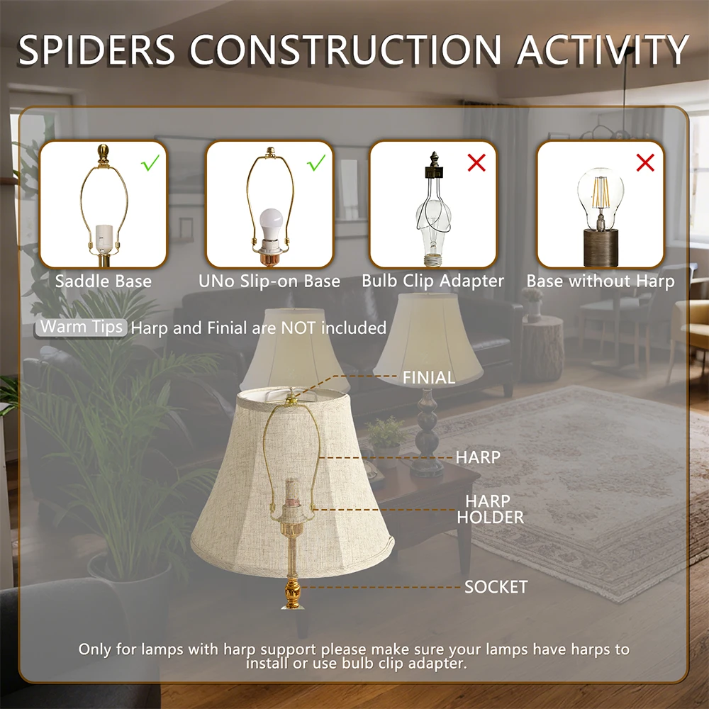 XFLAMPER 12 Inch Bell Lampshade Rustic Natural Linen Foldable Table Floor Lampshade for Home Decor