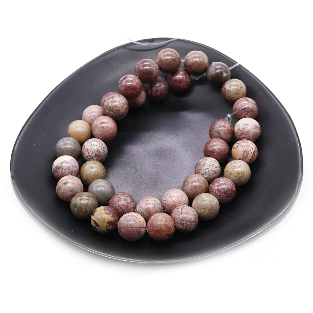 Natural Straw Flower Stone Beads Round Loose Seed Beads Jewelry Gifts DIY Bracelet Necklace Jewelry Beads 15” 4 6 8 10 12MM