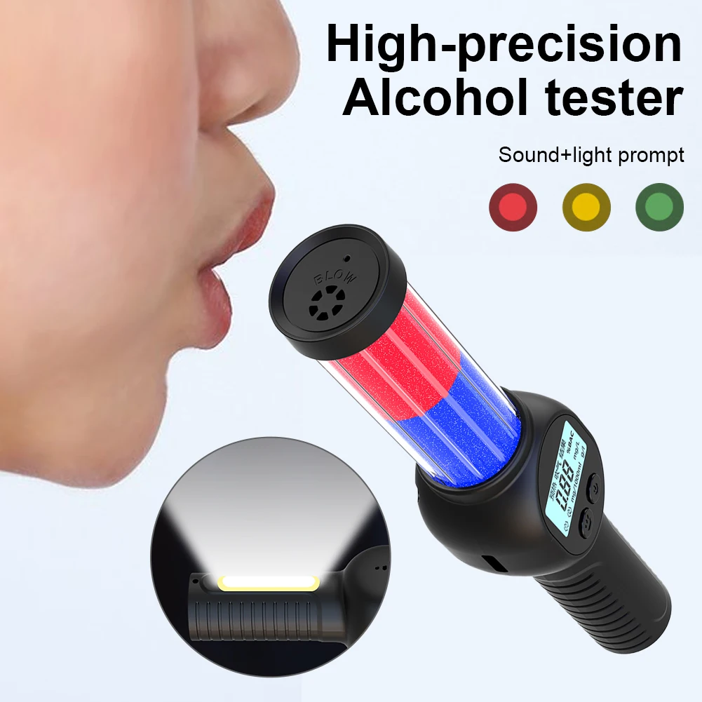 Alkoholtester, wiederaufladbar, LCD-Display, berührungsloser Alkohol-Blasdetektor, Ton, Licht, Alarm, Mini-Messgerät, Blastester