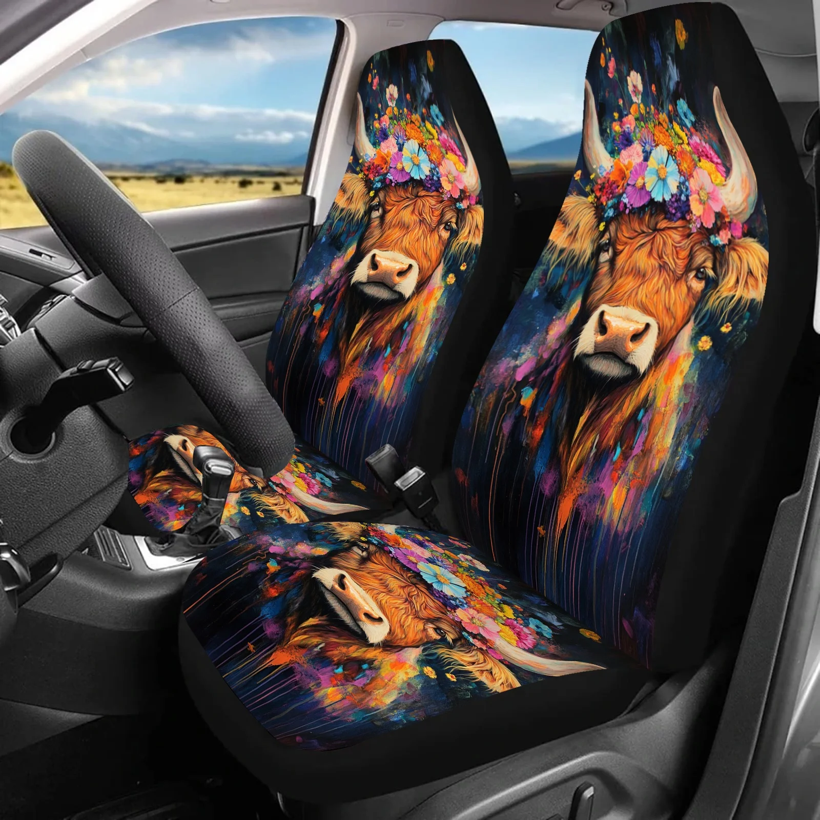 

2 шт. Чехлы на автомобильные сиденья с цветочным принтом для крупного рогатого скота — яркий красочный цветочный дизайн, мягкая пенопластовая подкладка, подходят для автомобилей, внедорожников, грузовиков