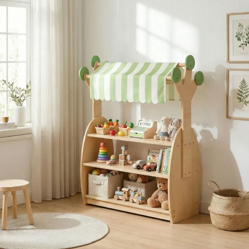 Solid wood nursery cabinet, teaching aid area schoolbag early education shelf, storage area corner cabinet