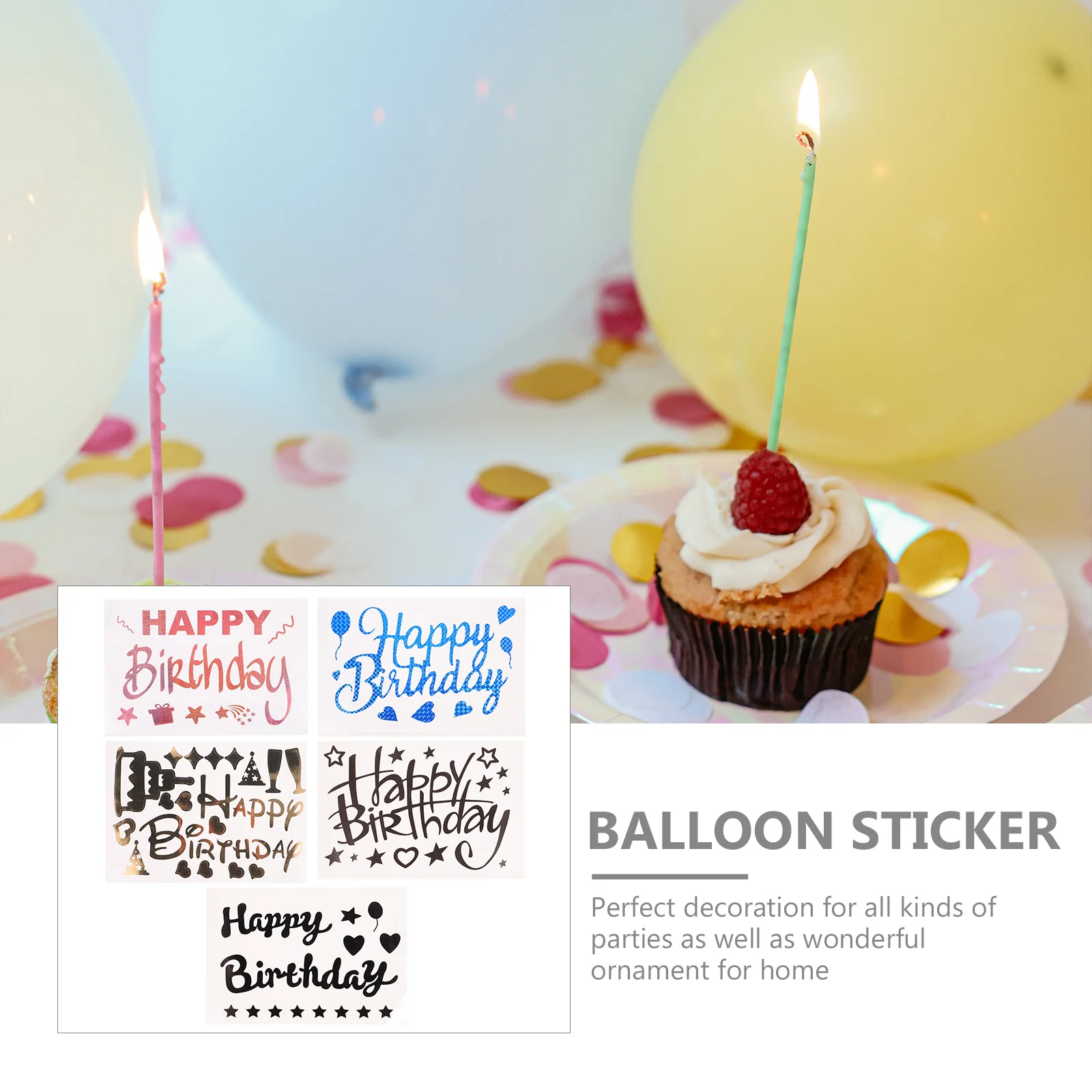 5Pcs Birthday Party Letters Stickers Decals Balloon Decoration Stickers Creative Birthday Supplies for Party Decoration