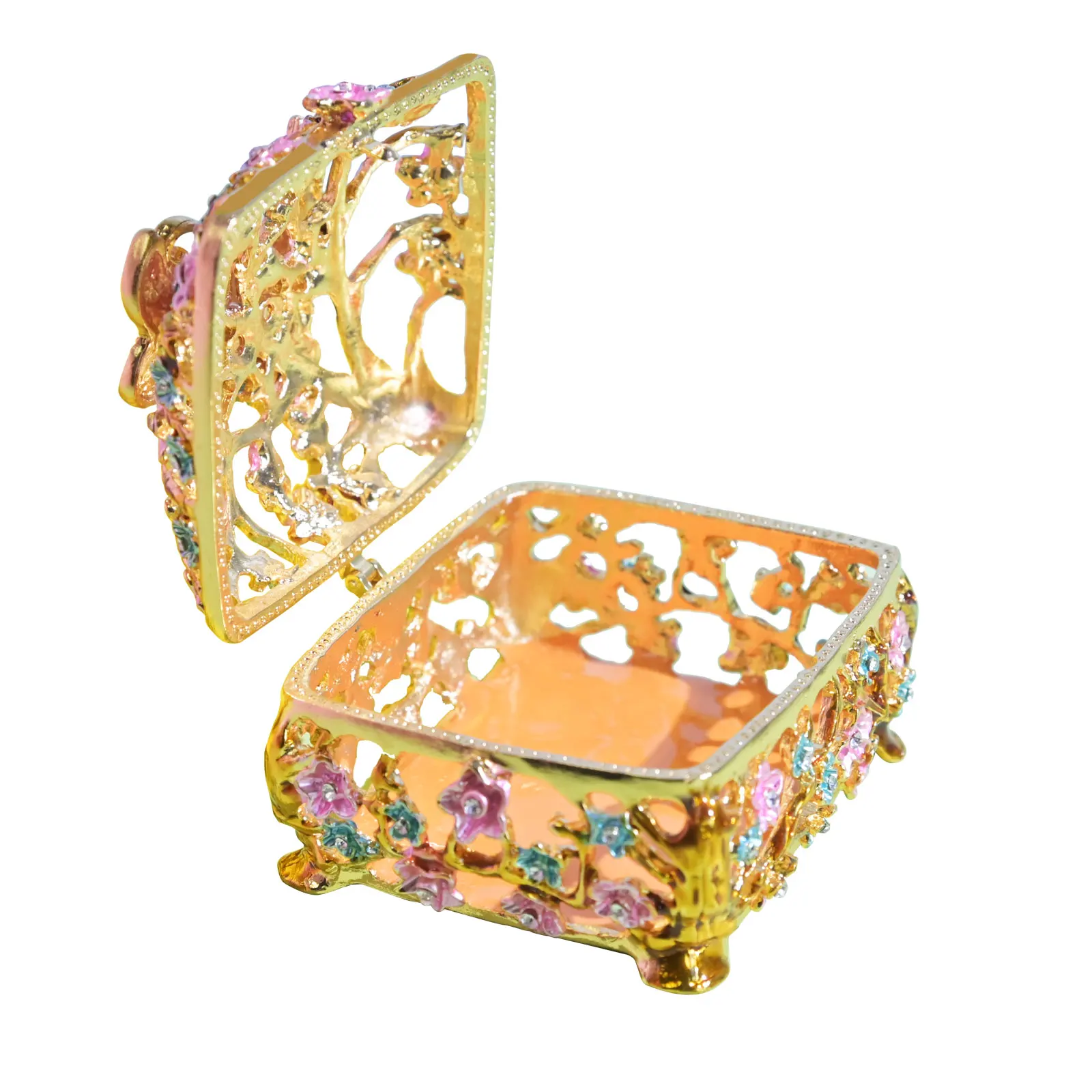 Butterfly Trinket Box Hinged Rhinestone Jeweled Colorful Enamel Ring Box Openable Decorative Hinged Jewelry Holder Wedding Gift