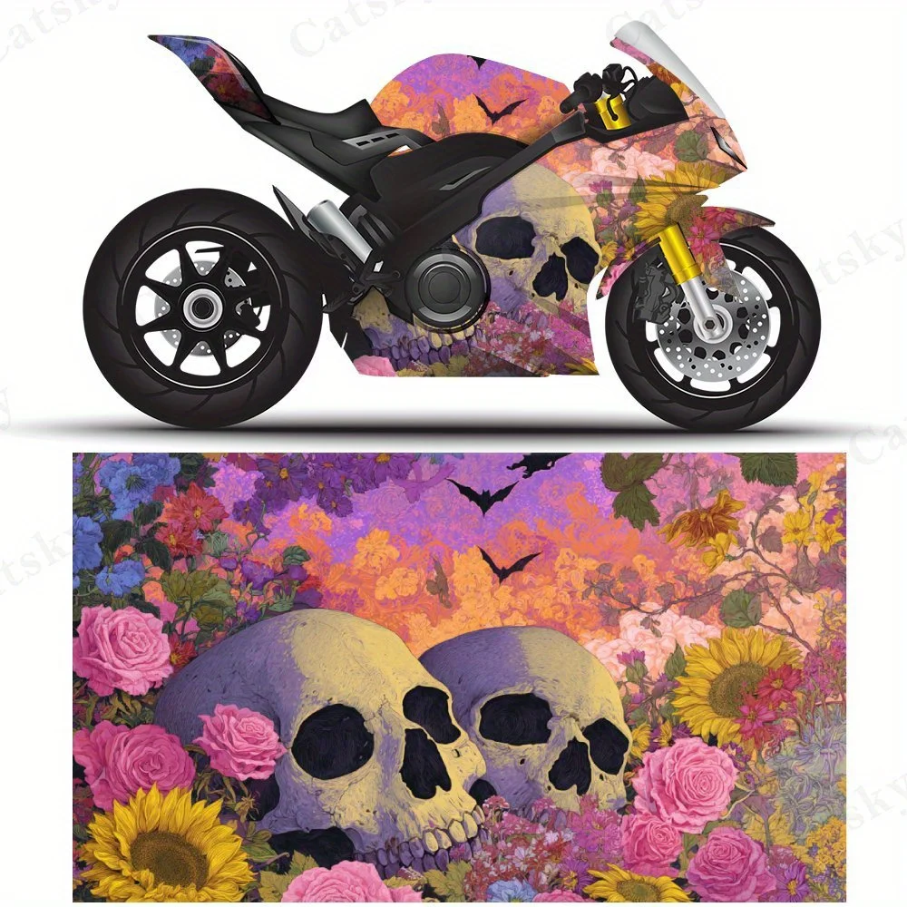 

Черепа с подсолнухами и розами, наклейки на мотоциклетную пленку, прочные клейкие наклейки из ПВХ для настройки мотоцикла, погода