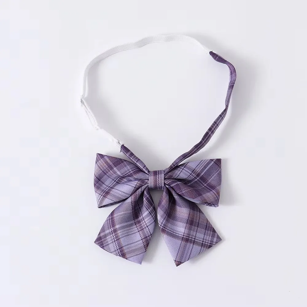 Studenten Meisjes Lange Stropdas Bowtie Voor Druif frisdrank Paars Geruite Rokken JK Schooluniform Hoge Taille Geplooide Rokken Vrouwen Jurk